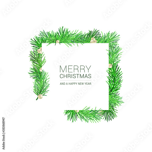 A christmas square shaped layout background with fir branches. Vector illustration