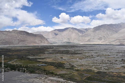 Beautiful landscape view of nubra valley and river bed Leh Ladakh