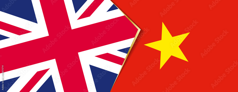 United Kingdom and Vietnam flags, two vector flags.