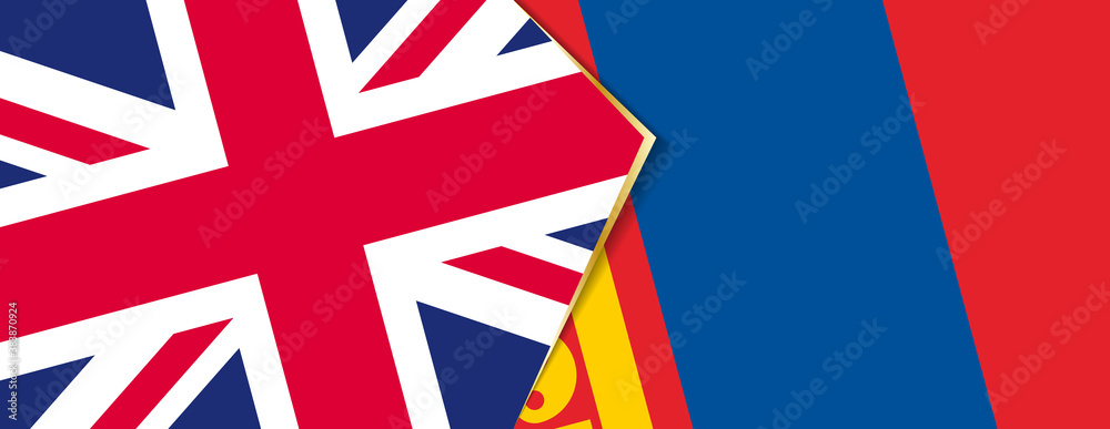United Kingdom and Mongolia flags, two vector flags.