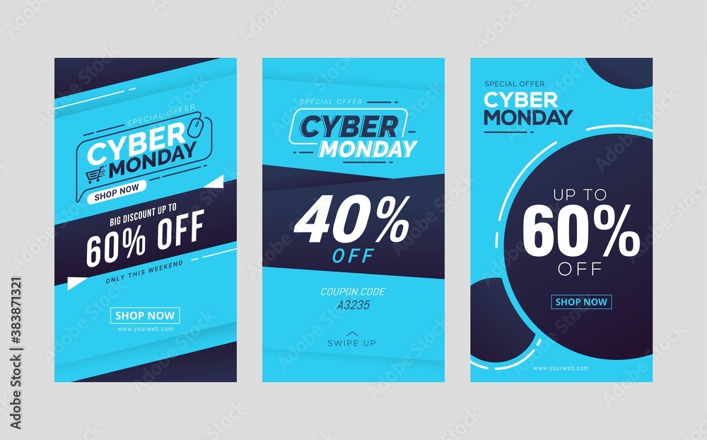 Obraz premium Cyber monday sale social media stories template design collection