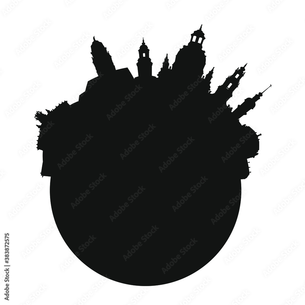 Skyline Dresden als runde Vektor Umriss Grafik