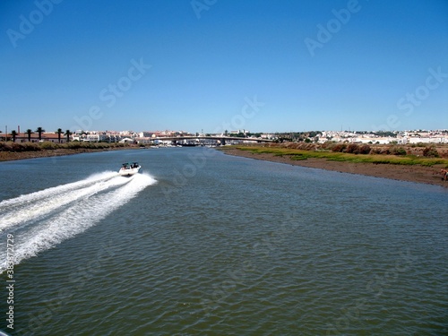Portugal, Algarve, Tavira, the mouth of the river with the bridge
