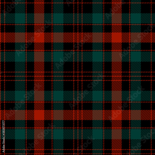 Checkered plaid vector illustration. Tartan Cloth Pattern. Seamless background of Scottish style. Great for Christmas designs. For wallpapers, textiles, decorations, packings. Red, Green, and Black.