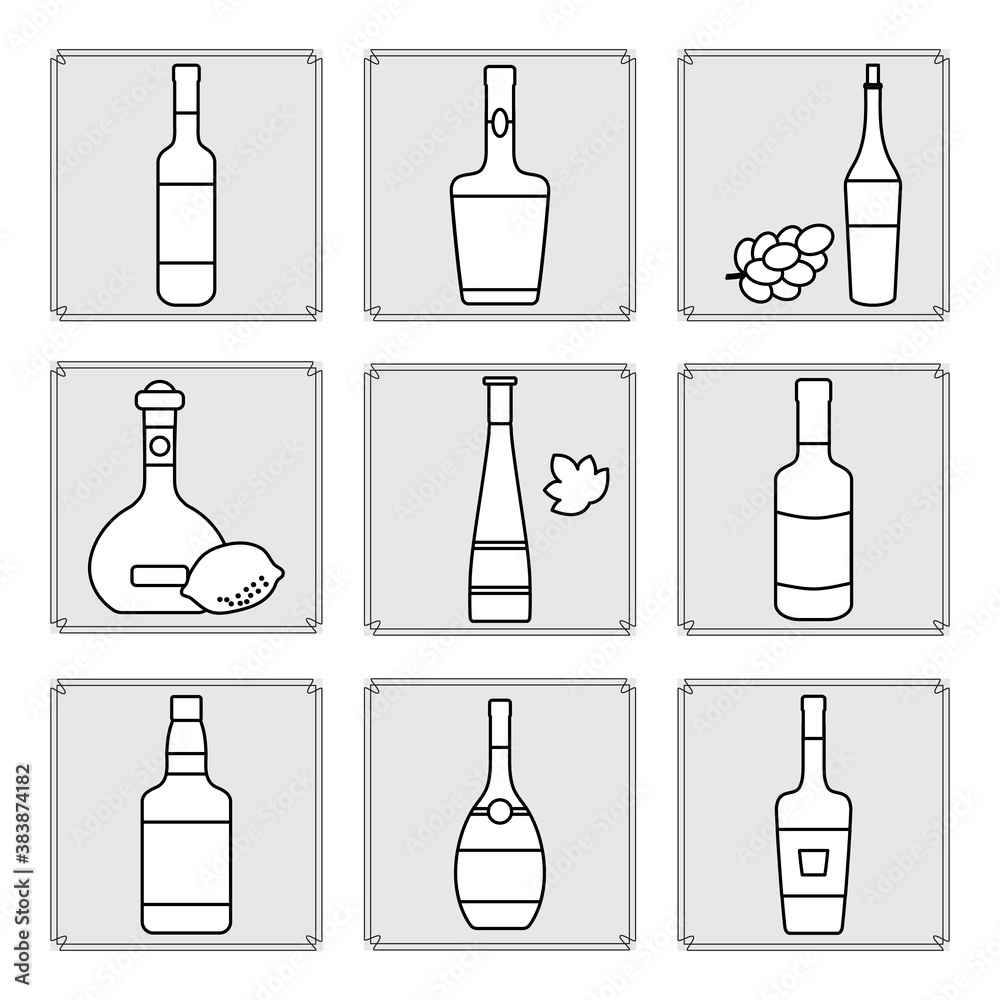 Vector Set Bottle Alcoholic beverage Alcohol drink Vector Set Bottle Alcoholic beverage Alcohol drink