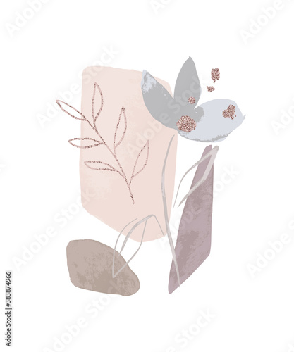 Abstraction geometric and floral background. Scandinavian shapes and textures. Contemporary modern trendy vector illustration. Impressionism  art for poster, banner, card, flyers. Nordic print
