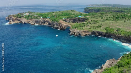 Aerial view of beautiful nature ditch located on a picturesque seaside under the bright warm summer sun. Concept for the beauty of nature and relaxation in an exotic location