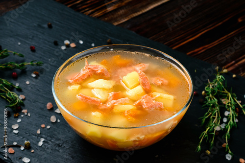 soup with Salmon, Cream and Potatoes