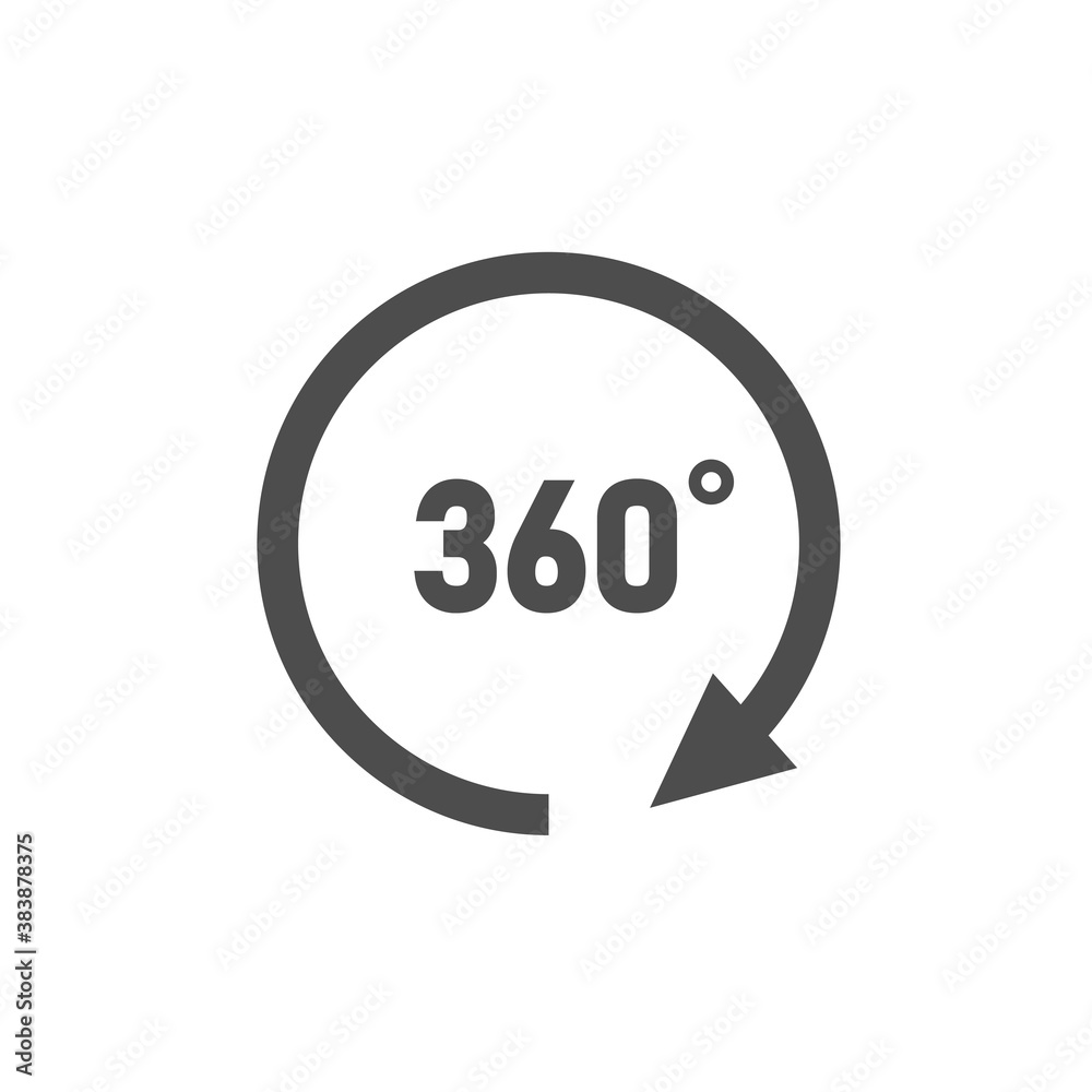 360 degrees, round icon. Rotation arrow, vector illustration. 360 degrees, round icon. Rotation arrow, vector illustration.