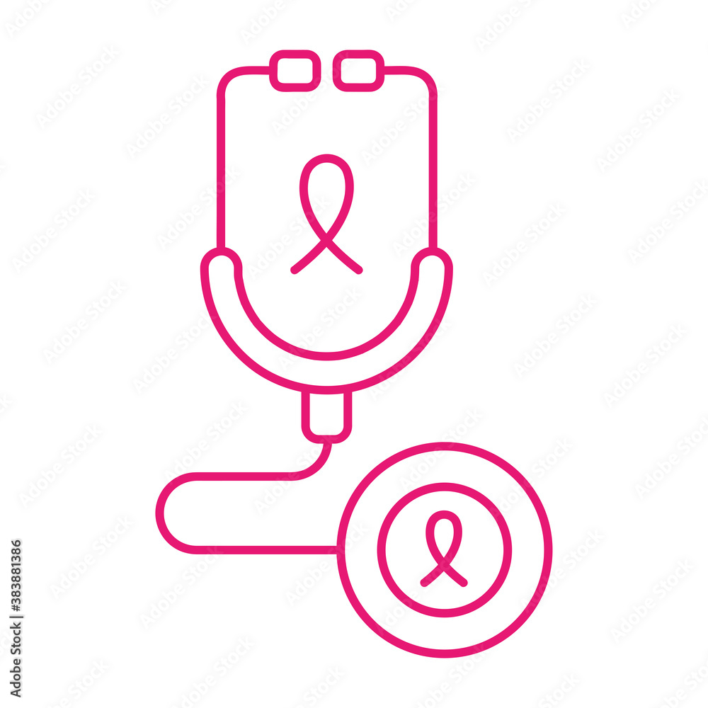 breast cancer ribbon on stethoscope line style icon vector design breast cancer ribbon on stethoscope line style icon vector design