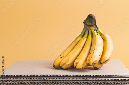 Bunch of bananas on the yellow background