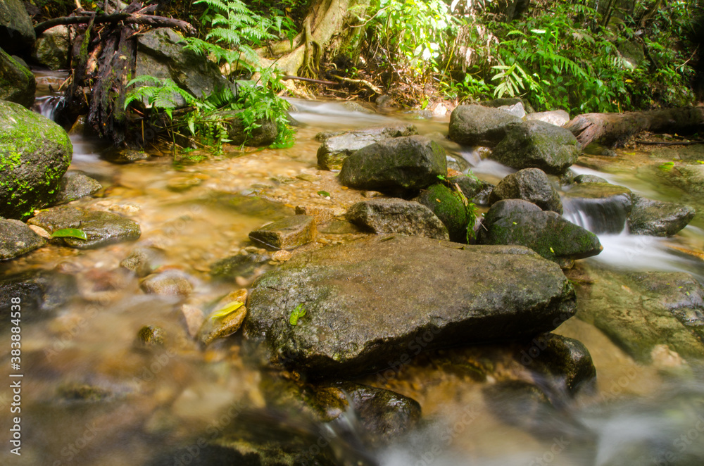 Small waterfall and stone with water motion.