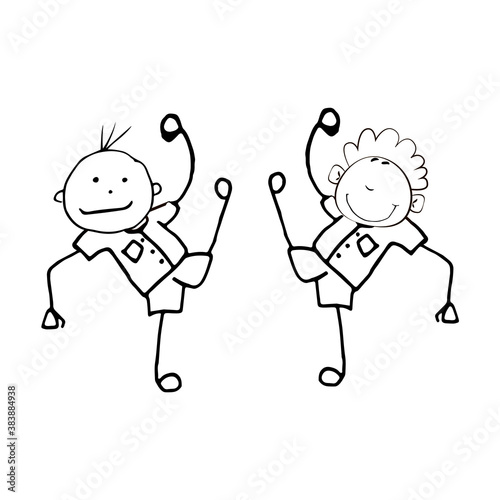 Doodle set of various people faces fitness yoga dance 