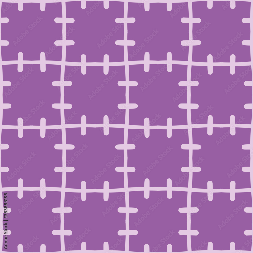 Stitched grid vector repeat pattern. Criss cross squares seamless illustration background.