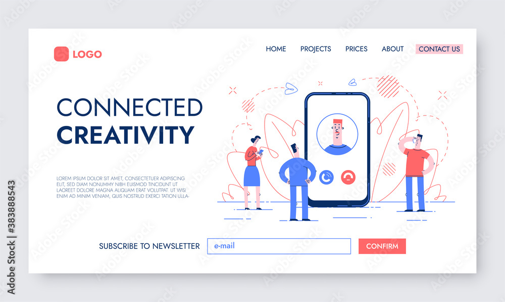 Mobile and Web Communication Landing Page. Vector Illustration of Women and Men around a Large Smartphone. Mobile and Web Communication Landing Page. Vector Illustration of Women and Men around a Large Smartphone.