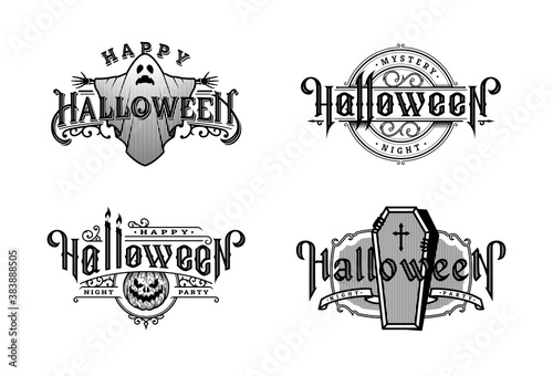 Halloween night, set of vintage style emblems. Vector illustration.