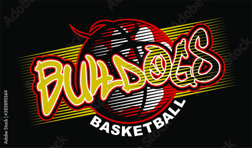 bulldogs basketball team design with large paw print inside ball for school, college or league