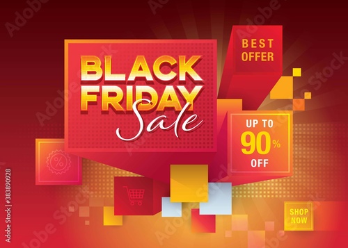 Black Friday Sale inscription template Vector, Abstract black friday with 3D Cube blocks