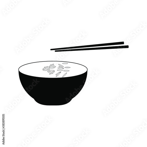 Rice in a bowl with chopstick isolated on white background vector illustration