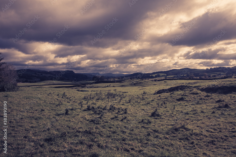 field sepia landscape across open farmland UK
