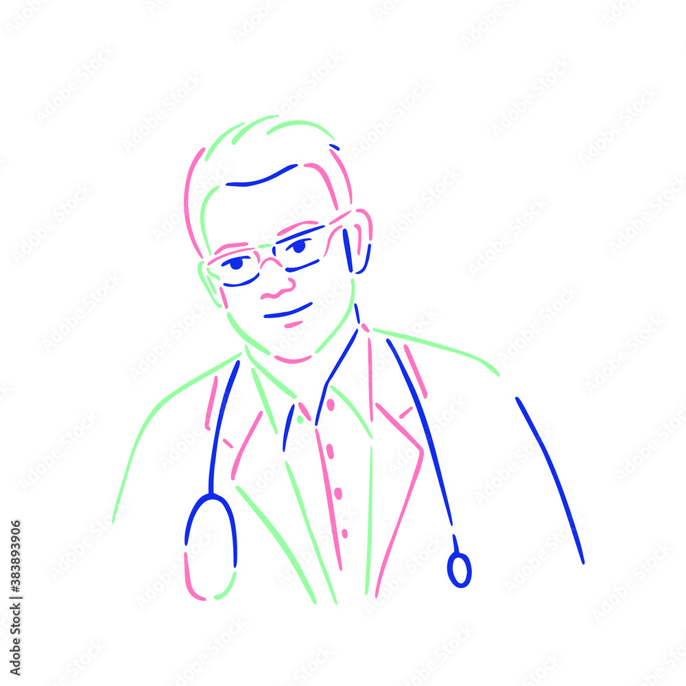 Hospital doctor, therapist, medical staff, male, isolated vector character. Thank you doctors Hospital doctor, therapist, medical staff, male, isolated vector character. Thank you doctors