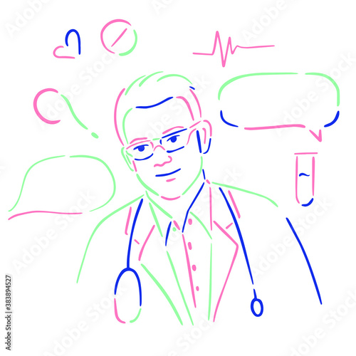 hospital doctor, therapist, medical staff, male, isolated vector character. prescription medicine, virus, covid
