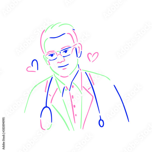Hospital doctor, therapist, medical staff, male, isolated vector character.  Thank you doctors