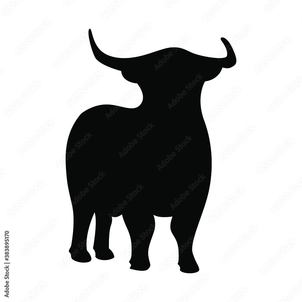 Stylized silhouette of a bull, vector drawing of a horned animal. Livestock, calm posture. The bull as a symbol of 2021. Bull logo.