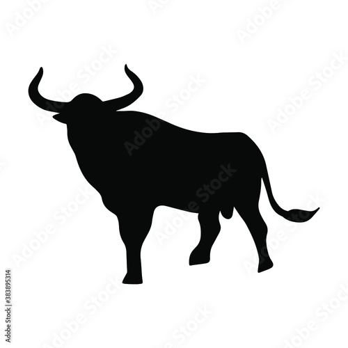 Vector silhouette of a bull. Wild animal. Silhouette of cattle. An animal in a pose of calmness, the emotion of waiting. Bull 2021. Vector print of an animal with horns.