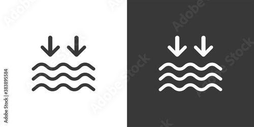 Low tide. Waves on the sea. Isolated icon on black and white background. Weather vector illustration