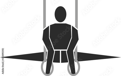 The gymnast performs exercises on the rings. Sportsman isolated on white background. Vector illustration.