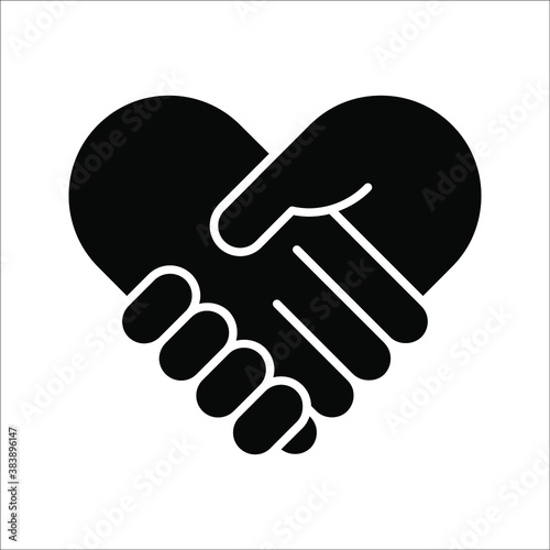 Handshake icon - Two hands together. Heart symbol vector illustration. editable icon