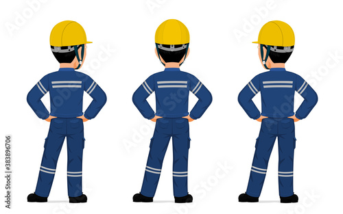 Isolated industrial worker with blue uniform on white background
