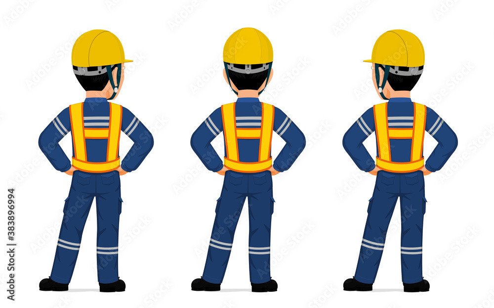 Isolated industrial worker with yellow vest on white background Isolated industrial worker with yellow vest on white background