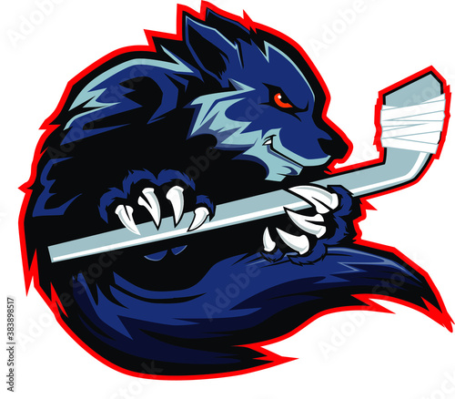 wolf hockey logo cartoon in vector