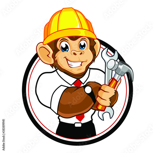 monkey builder mascot cartoon in vector