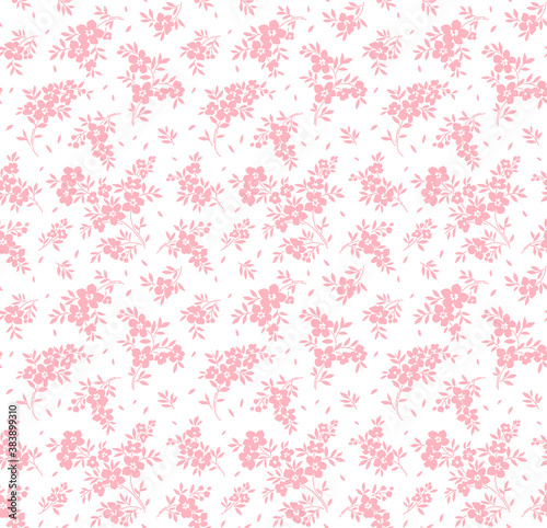 Vintage floral background. Seamless vector pattern for design and fashion prints. Flowers pattern with small pink flowers on a white background. Ditsy style.