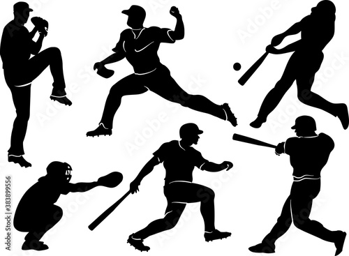 baseball players in vector silhouettes