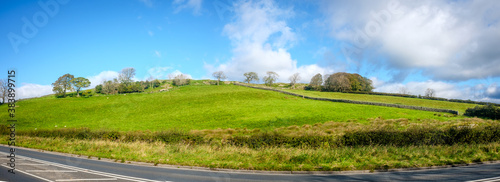Panorama View across open farmland near Ings in the Lake Distict UK