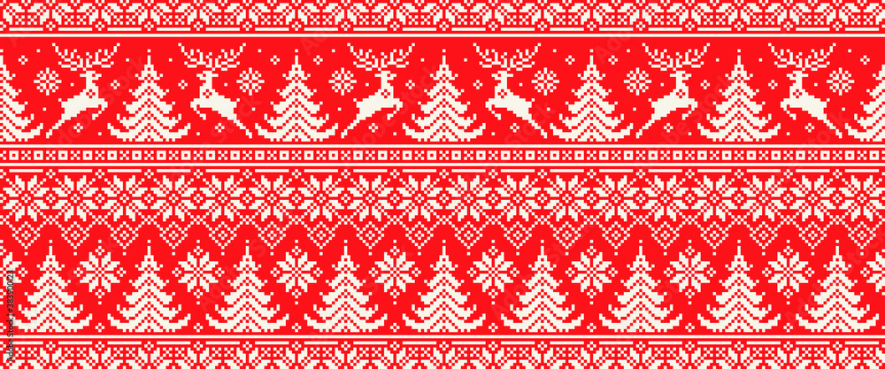 Christmas Pixel Pattern with Reindeers. Traditional Nordic Seamless Striped Ornament. Scheme for Knitted Sweater Pattern Design or Cross Stitch Embroidery. Christmas Pixel Pattern with Reindeers. Traditional Nordic Seamless Striped Ornament. Scheme for Knitted Sweater Pattern Design or Cross Stitch Embroidery.