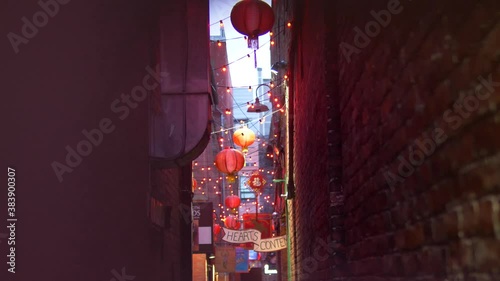 cinematic night shot of fan tan alley photo