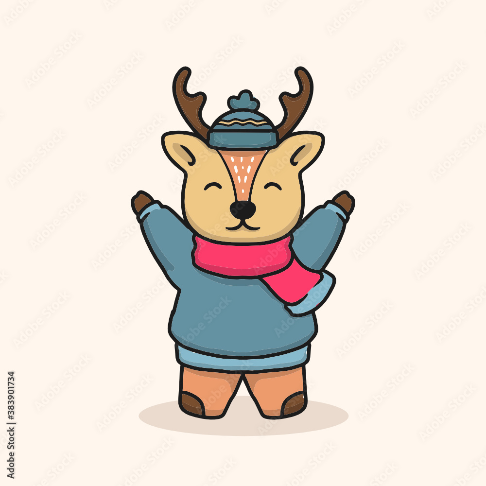 Cute forest animal with winter and Christmas cloth 