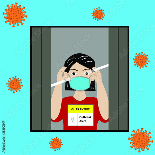 Corona virus vector illustration. Covid 19 quarantine rooms and epidemic warning signs in hospitals with disease control experts, corona virus outbreak control.