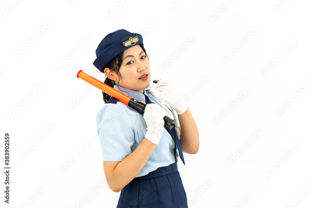 交通整理をする婦人警官 交通整理をする婦人警官