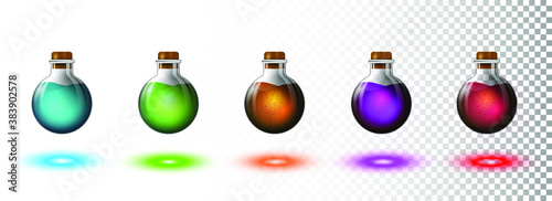 Magic Potion Bottles Vector Collection, Transparent Bottles on white Background