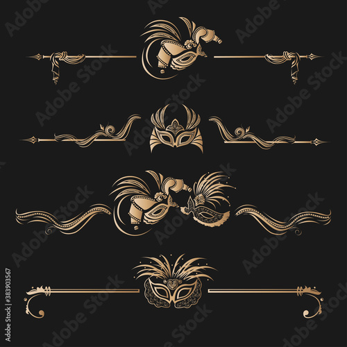 Venetian masquerade vintage set of lace elements. Vector illustration for invitation or poster template.