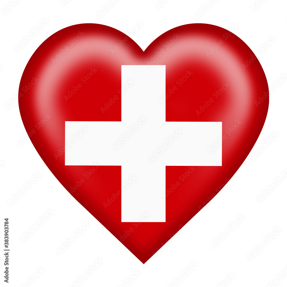 Switzerland flag heart button isolated on white with clipping path 3d illustration Switzerland flag heart button isolated on white with clipping path 3d illustration