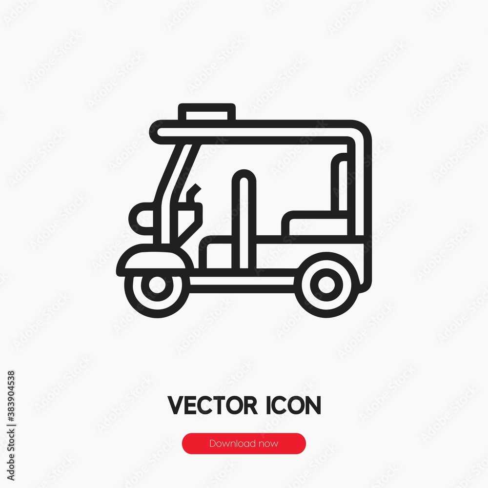 tuk tuk icon vector. Linear style sign for mobile concept and web design. tuk tuk symbol illustration. Pixel vector graphics - Vector.
