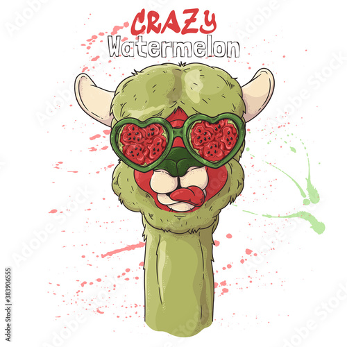 Hand drawn portrait of cute alpaca Vector.