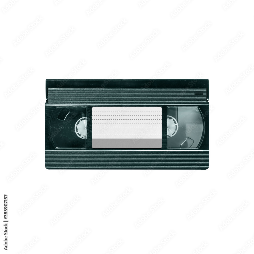 VHS video tape cassette isolated on white background, pop art design, close up